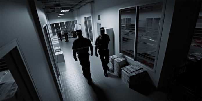 Silhouetted figures making a covert entry into El Paso's military base security centre.